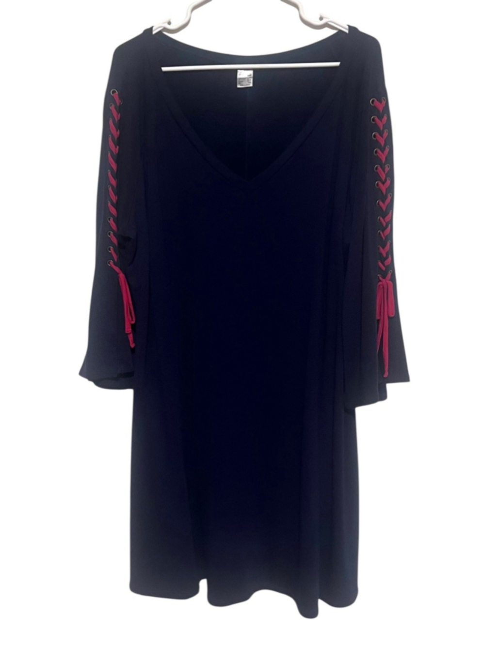Venus Bell Sleeve Dress Women’s 2X Navy Red Lace Up Slit 3/4 Sleeve V-Neck Tunic